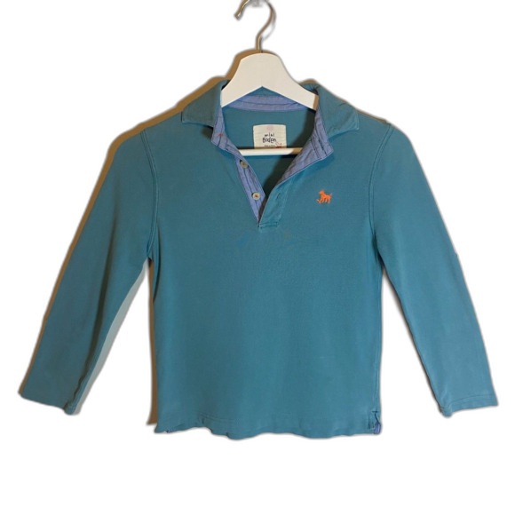 Mini Boden Polo Shirt Boys Size 7/8 Blue Long Sleeve Embroidered Logo - Picture 2 of 7